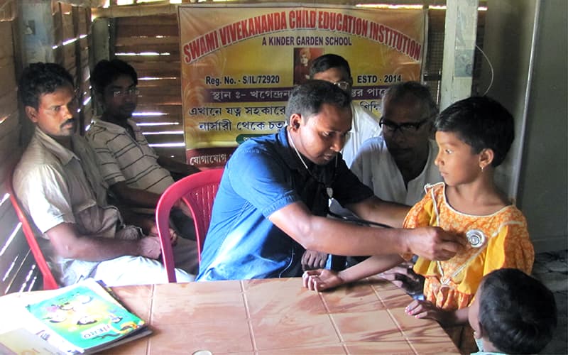 Medical team conducting eye camp and cataract treatment for rural communities