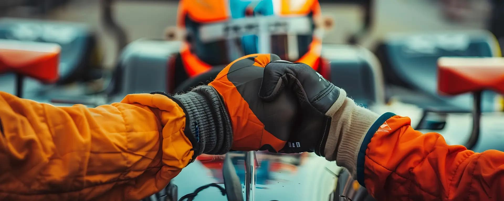 Industrial workers using safety equipment in a workplace environment